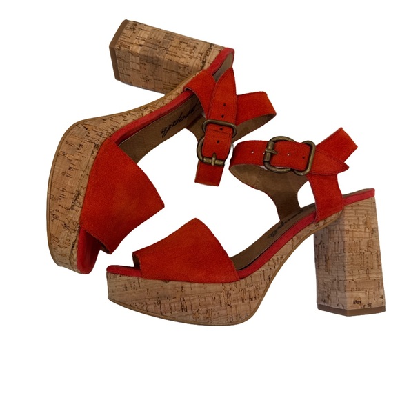 FREE PEOPLE Brooke Strappy Platform Sandals Red Size 37 (US 6.5) Chunky Heel - Picture 4 of 7